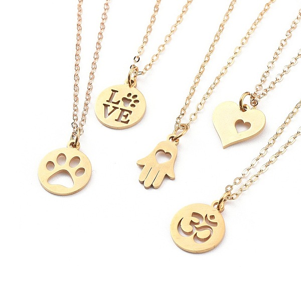 

PandaHall 304 Stainless Steel Pendant Necklaces, with Brass Cable Chain and Lobster Claw Clasps, Mixed Shapes, Golden, 17.52 inch(44.5cm)...