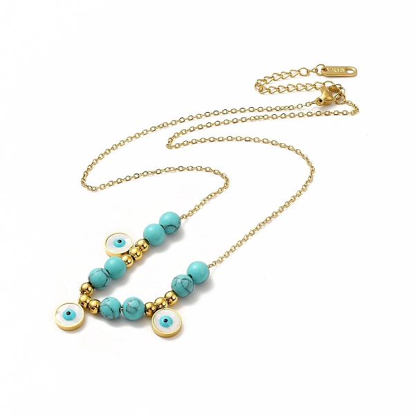 

PandaHall Ion Plating(IP) 304 Stainless Steel Shell Enamel Evil Eye Pendant Necklaces, Synthetic Turquoise Bead Necklaces for Women, Real...