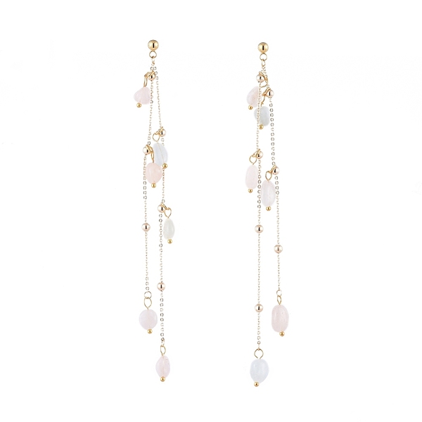 PandaHall Natural Morganite Dangle Stud Earring, with 304 Stainless Steel Stud Earring Finding, Brass Cable Chains and Ear Nuts, 122mm, Pin...