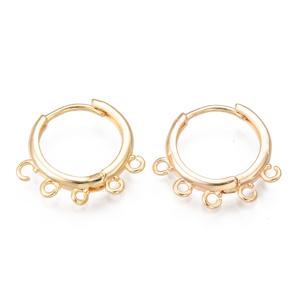 

PandaHall Brass Huggie Hoop Earring Findings, Nickel Free, with 5 Loops, Ring, Real 18K Gold Plated, 18x20x3mm, Hole: 1mm, Pin: 0.8mm Brass