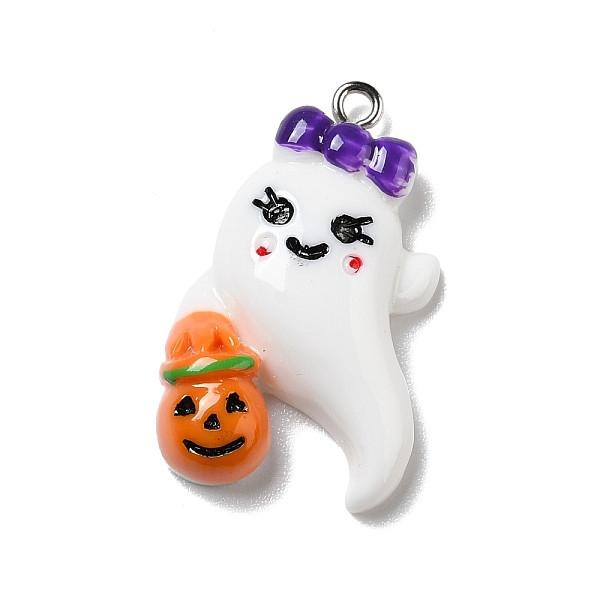 

PandaHall Halloween Opaque Resin Pendants, with Platinum Tone Iron Loops, Ghost with Pumpkin, White, 32x19x5.5mm, Hole: 2mm Iron+Resin Ghost...
