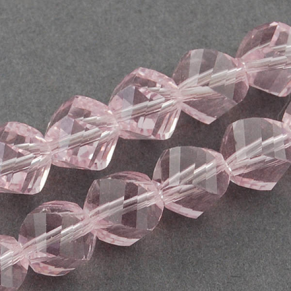 

PandaHall Glass Bead Strands, Faceted, Twist, Pearl Pink, 8x7~8x8mm, Hole: 1mm Glass Twist Pink