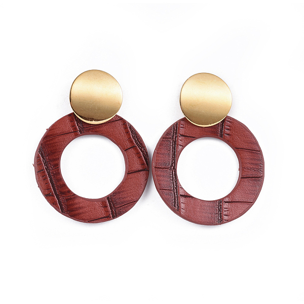 

PandaHall PU Leather Dangle Stud Earrings, with 304 Stainless Steel Stud Earring Findings, Ring, FireBrick, 57mm, pin: 0.8mm 304 Stainless..., Red
