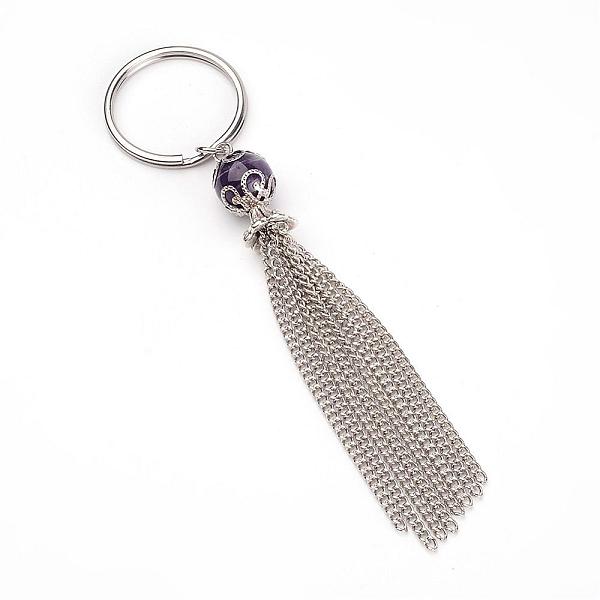 

PandaHall 316 Surgical Stainless Steel Keychain with Iron Twisted Chains Tassels and Gemstone Beads, 110mm Mixed Stone Others