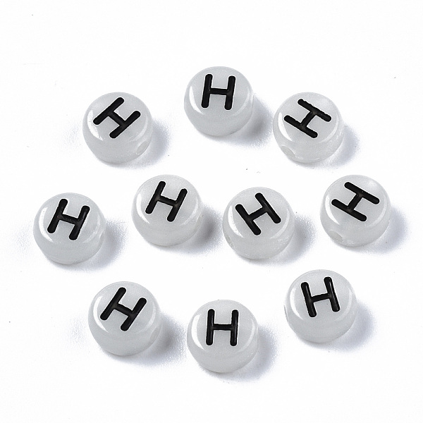 

PandaHall Acrylic Beads, with Enamel and Luminous, Horizontal Hole, Flat Round with Black Letter, Glow in the Dark, Light Grey, Letter.H...