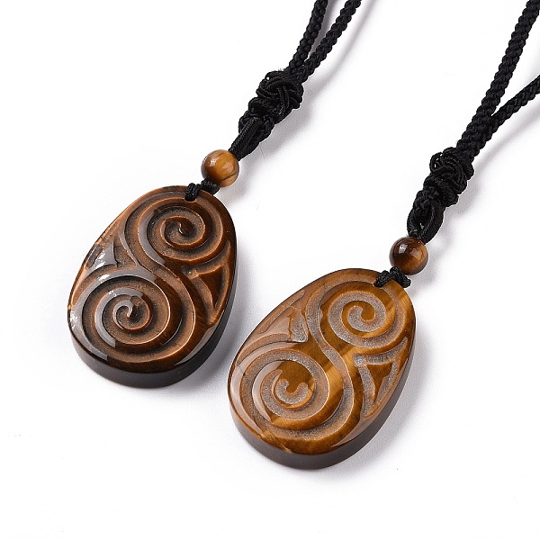 

PandaHall Adjustable Natural Tiger Eye Teardrop with Spiral Pendant Necklace with Nylon Cord for Women, 35.43 inch(90cm) Tiger Eye