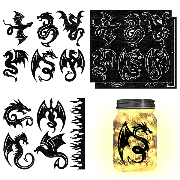 

PandaHall CHGCRAFT 4Pcs Dragon Silhouettes Laser Cutouts Decals Mason Jar Decor Ornaments Dragon Scrapbook Paper Cuts Jar Cutouts Window...