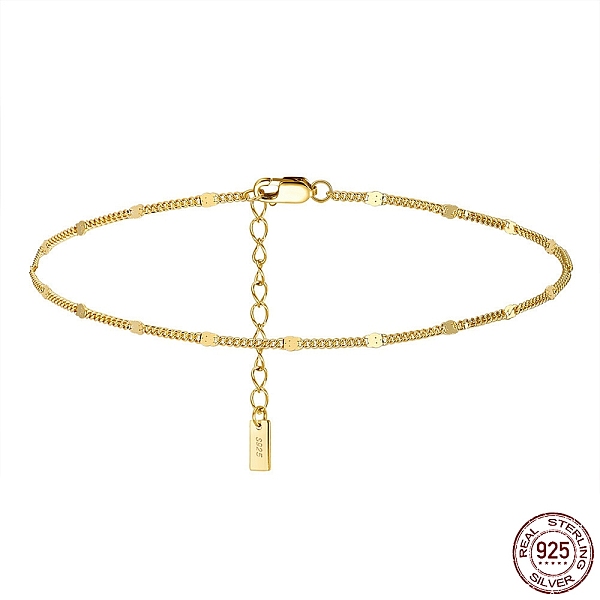 

PandaHall 925 Sterling Silver Curb Chain Anklet with Rectangle Charm, Women's Jewelry for Summer Beach, with S925 Stamp, Real 14K Gold...