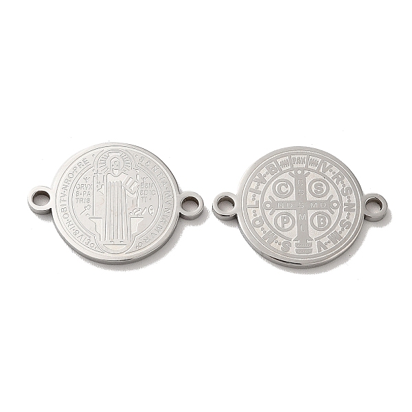 

PandaHall Religion 304 Stainless Steel Connector Charms, Flat Round with Saint Benedict Cross, Stainless Steel Color, 21.5x16x1mm, Hole...