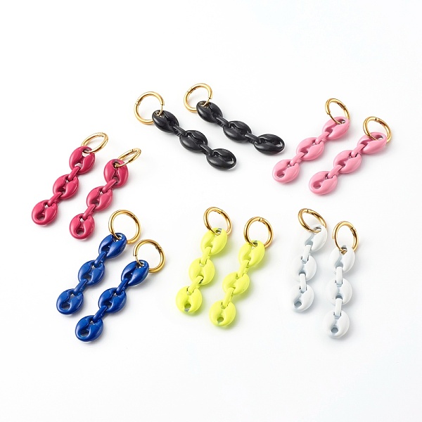 PandaHall Alloy Hoop Earring, with Coffee Bean Chains Pendants, Mixed Color, 55x14mm, Pin: 1mm Alloy Multicolor