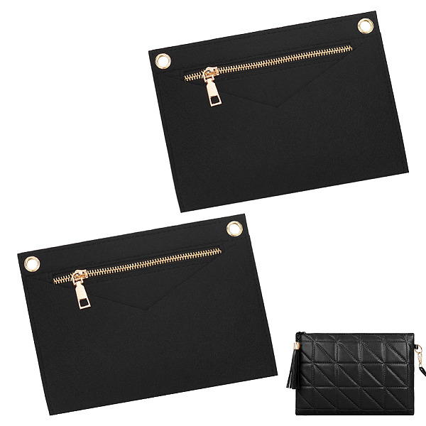 

PandaHall WADORN 2pcs Felt Purse Organizer Insert, Zipper Handbag Shaper Liner with Eyelet Envelope Bag Pochette Tote Insert Divider..., Black