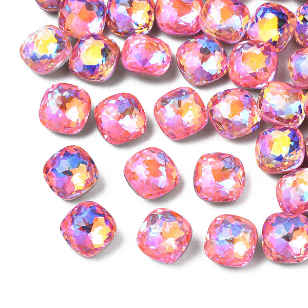 

PandaHall Glass Rhinestone Cabochons, Nail Art Decoration Accessories, Faceted, Square, Rose, 8x8x5mm Glass Square Pink