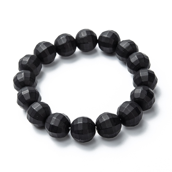 

PandaHall Frosted Glass Beads Stretch Bracelets, Faceted, Round, Black, Beads: 12mm, Inner Diameter: 1-7/8 inch(4.9cm) Glass Black