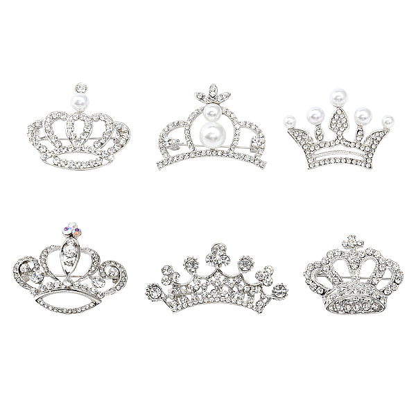 

PandaHall CHGCRAFT 6Pcs 6Styles Crystal Rhinestone Crown Brooch Alloy Lapel Pins with Plastic Pearl Beaded for Women Party Wdding..., Clear