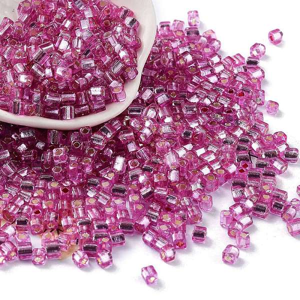 

PandaHall Glass Seed Beads, Silver Lined, Square, Old Rose, 3~4x3x3mm, Hole: 1.2mm, about 6300pcs/pound Glass