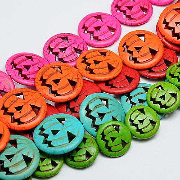 

PandaHall Synthetic Turquoise Beads Strands, Dyed, Halloween Pumpkin Jack-O'-Lantern Jack o Lantern, Mixed Color, 30x6mm, Hole: 1mm, about..., Multicolor