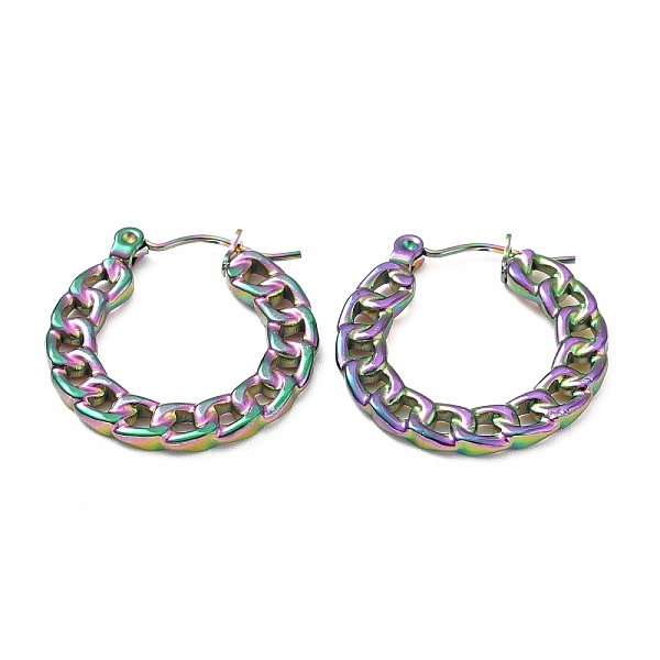 

PandaHall Ion Plating(IP) 304 Stainless Steel Curb Chain Shape Stud Earrings for Women, Rainbow Color, 20x22x2mm, Pin: 0.7mm 304 Stainless...