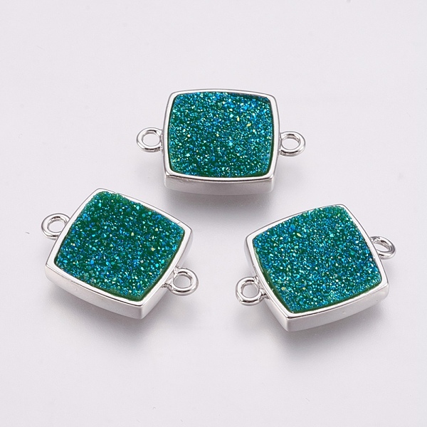 

PandaHall Druzy Resin Links connectors, with Brass Findings, Square, Medium Sea Green, 14x19x4mm, Hole: 1.5mm Brass+Resin Square Green