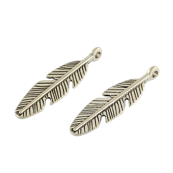 

PandaHall Tibetan Style Alloy Feather Pendants, Cadmium Free & Lead Free, Antique Silver, 29x8.5x3.5mm, Hole: 2mm Alloy Feather