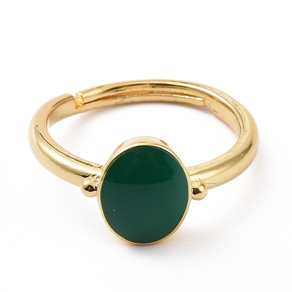 

PandaHall Green Enamel Oval Adjustable Ring, Rack Plating Brass Jewelry for Women, Cadmium Free & Lead Free, Real 18K Gold Plated, US Size 5...