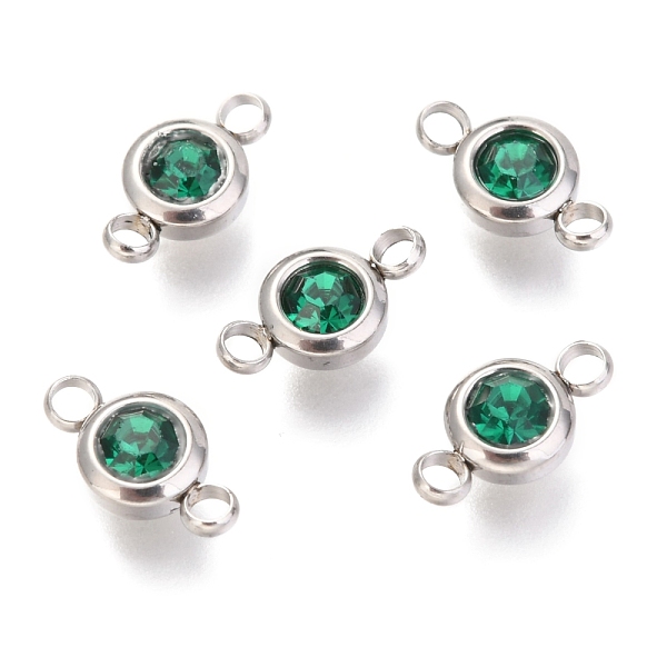 

PandaHall 304 Stainless Steel Rhinestone Links Connectors, Flat Round, Stainless Steel Color, Lt.Emerald, 12x6.5x4mm, Hole: 2mm 304..., Green