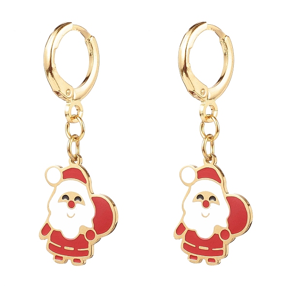 

PandaHall Brass Huggie Hoop Earrings for Christmas, with 316 Surgical Stainless Steel Enamel Charms, Father Christmas, Real 14K Gold Plated..., Red