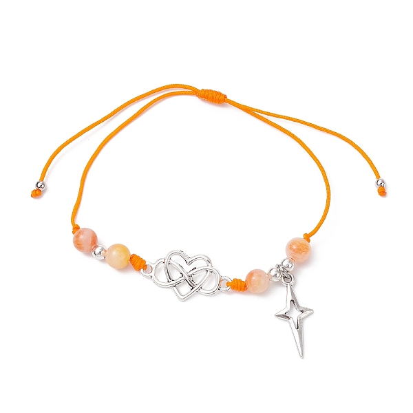 

PandaHall Natural Dyed White Jade Braided Bead Bracelets, Adjustable Heart Alloy Link Bracelets for Women, Orange, Inner Diameter: 3/4~3-3/8...