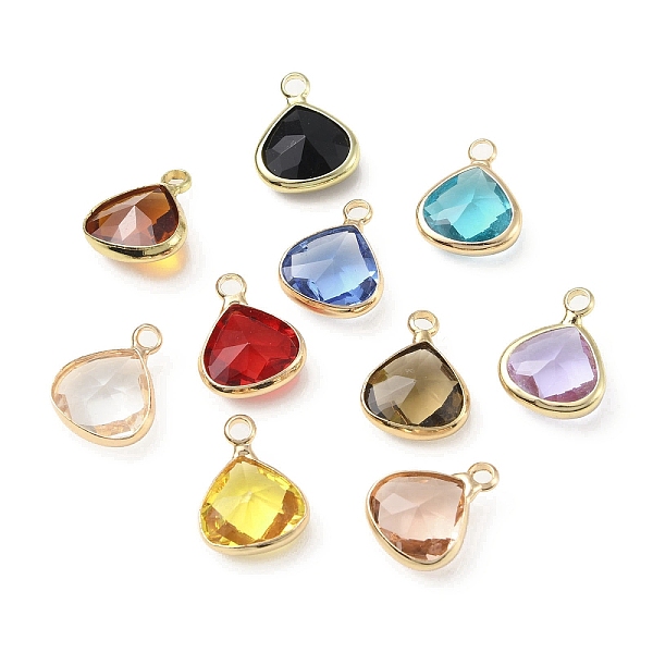 

PandaHall Brass with K9 Glass Charms, Light Gold, Faceted Teardrop Charms, Mixed Color, 13x10x5mm, Hole: 1.8mm K9 Glass Teardrop Multicolor