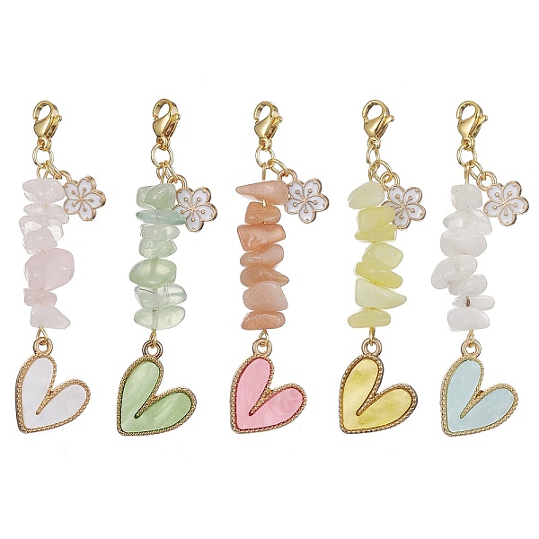 

PandaHall Heart Acrylic & Natural Gemstone Chips Beaded Pendant Decoration, with Alloy Enamel Flower Charms and 304 Stainless Steel Lobster...