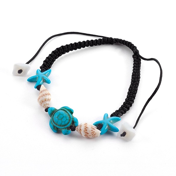 

PandaHall Adjustable Nylon Thread Braided Bead Bracelets, with Synthetic Turquoise(Dyed) Beads and Shell Beads, 2 inch~3-7/8 inch(5.2~10cm)...