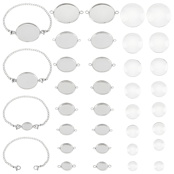 

PandaHall CHGCRAFT DIY Pendant Making Finding Kit, Including 304 Stainless Steel Cabochon Connector Settings, Glass Cabochons, Chain..., Clear