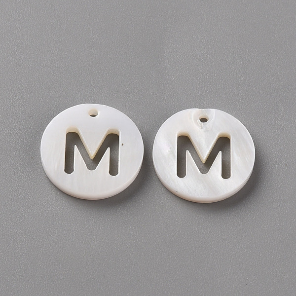

PandaHall Natural Freshwater Shell Pendants, Flat Round with Letter, Letter.M, 12x1.5mm, Hole: 1mm Freshwater Shell Letter M White