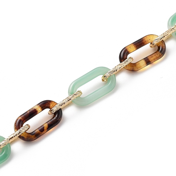 

PandaHall Handmade Acrylic Cable Chains, with Aluminum Links, Leopard Print Design, Textured, for Jewelry Making, Oval, Light Gold..., Green