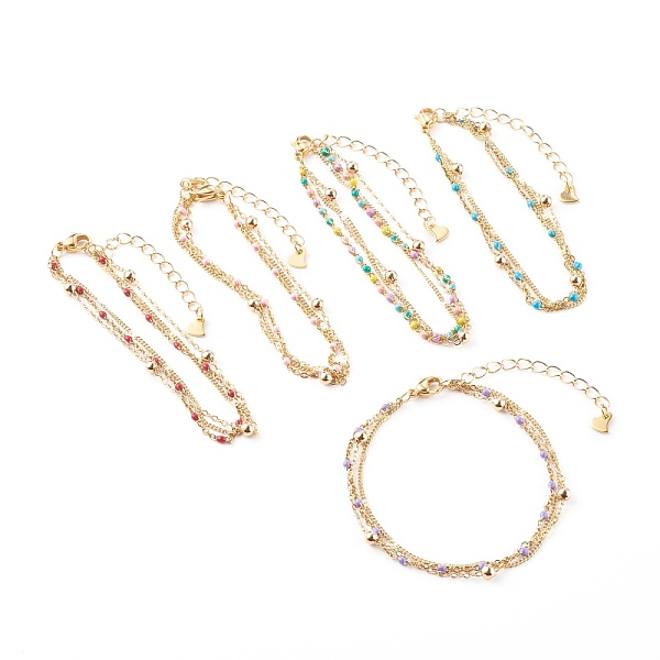 

PandaHall 304 Stainless Steel Enamel Multi-strand Bracelets, with Brass Figaro Chains and Round Beads, Golden, Mixed Color, 6-7/8 inch..., Multicolor