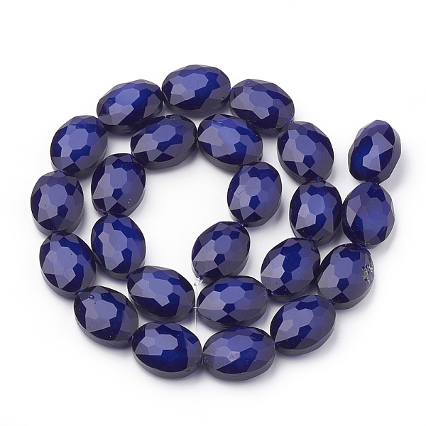 

PandaHall Opaque Solid Color Glass Beads Strands, Faceted, Oval, Indigo, 16x12x7mm, Hole: 1~1.2mm, about 25pcs/strand, 14.96 inch(38cm)..., Purple