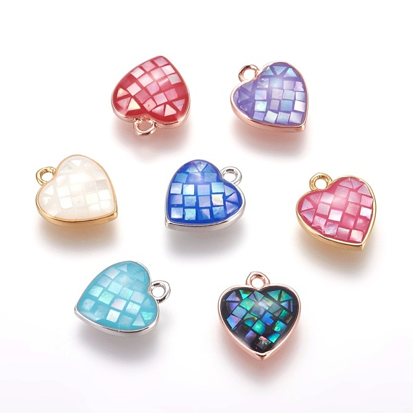 

PandaHall Brass Enamel Charms, with Freshwater Shell, Heart, Mixed Color, 12x10x2.5mm, Hole: 1.2mm Brass+Enamel Heart Multicolor