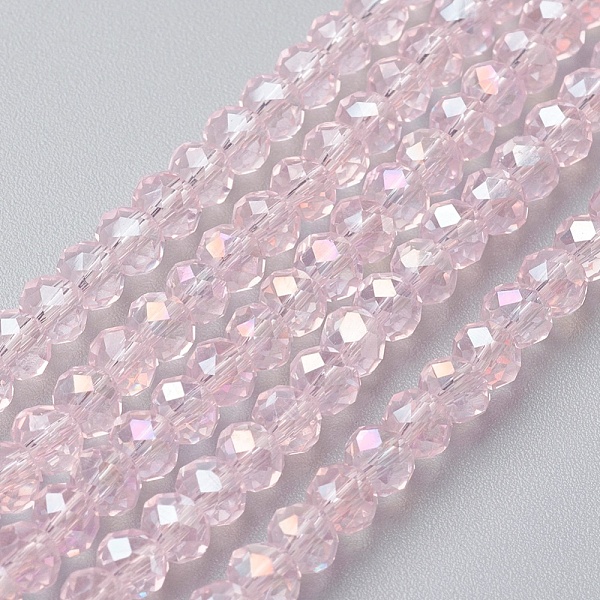 

PandaHall Electroplate Glass Beads Strands, Full Rainbow Plated, Faceted, Rondelle, Pink, 4~4.5x3mm, Hole: 0.5mm, about 145~150pcs/strand...