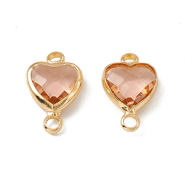 

PandaHall Transparent K9 Glass Connector Charms, Heart Links, with Light Gold Tone Brass Findings, Light Burgundy, 14x8.5x3.7mm, Hole: 1.8mm..., Brown