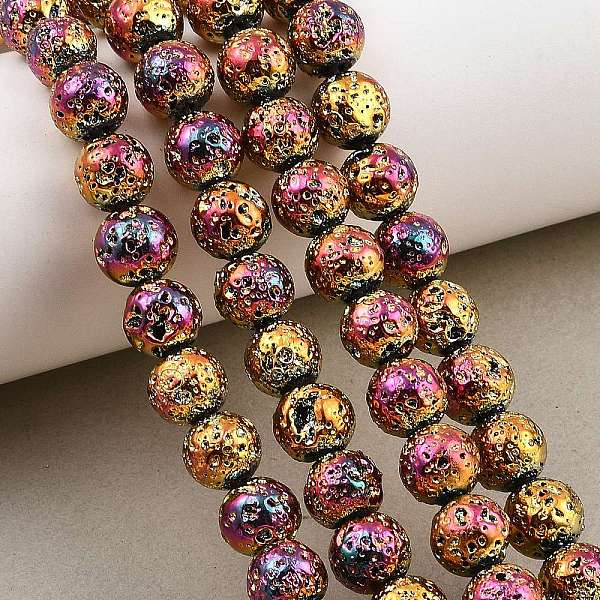 Brins de perles de pierre de lave naturelle galvanisées