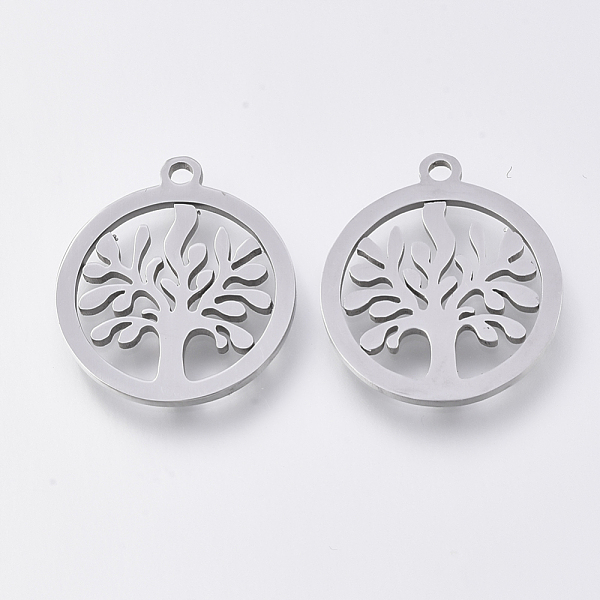 

PandaHall 201 Stainless Steel Pendants, Laser Cut Pendants, Flat Round with Tree, Stainless Steel Color, 17.5x15.5x1mm, Hole: 1.2mm 201...
