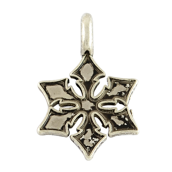 PandaHall Snowflake Alloy Pendants, Tibetan Style, Lead Free & Cadmium Free, Antique Silver, 27.5x17x1.5mm, Hole: 5x3mm Alloy Snowflake