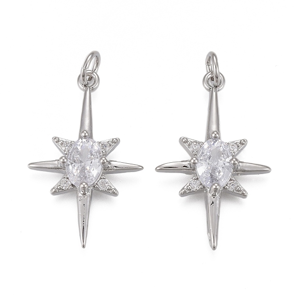 

PandaHall Brass Micro Pave Clear Cubic Zirconia Pendants, with Jump Rings, Long-Lasting Plated, Shining Star, Real Platinum Plated...
