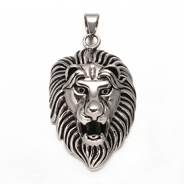 

PandaHall Lion 304 Stainless Steel Big Pendants, Antique Silver, 62x39x20mm, Hole: 8x10mm 304 Stainless Steel Lion