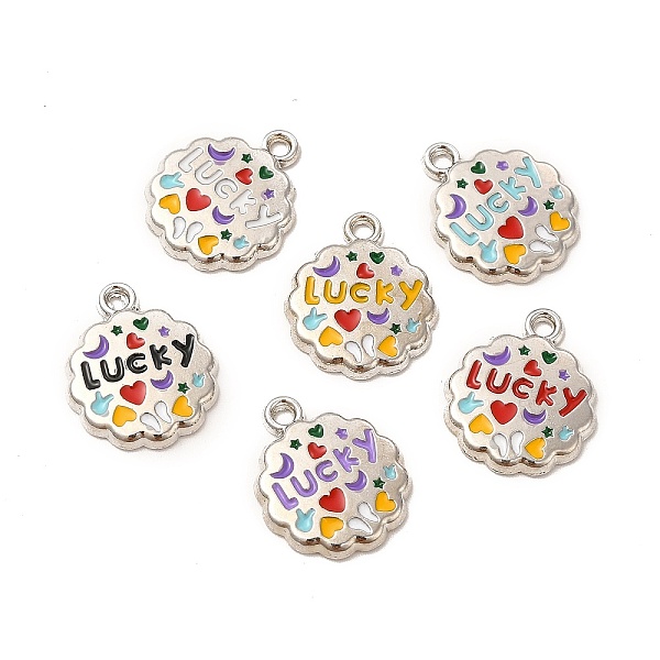 

PandaHall Alloy Enamel Pendants, Flower with Word Lucky, Mixed Color, Platinum, 17x14x2mm, Hole: 1.5mm Alloy+Enamel Flower Multicolor
