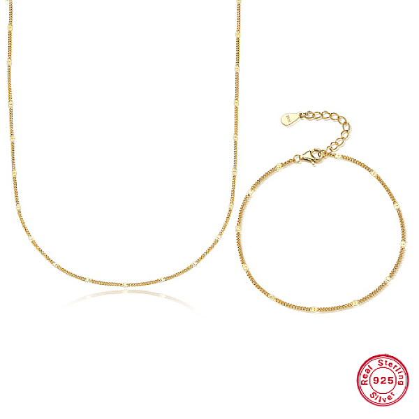 

PandaHall 925 Sterling Silver Jewelry Set, Link Chain Necklaces & Bracelet, with 925 Stamp, Real 18K Gold Plated, 6-3/4 inch(17cm), 15-3/4...