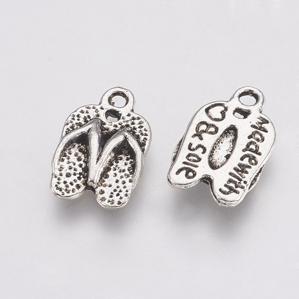 

PandaHall Tibetan Style Alloy Charms, Slipper with Word, Cadmium Free & Lead Free, Antique Silver, 15x9x2mm, Hole: 1.5mm, about...