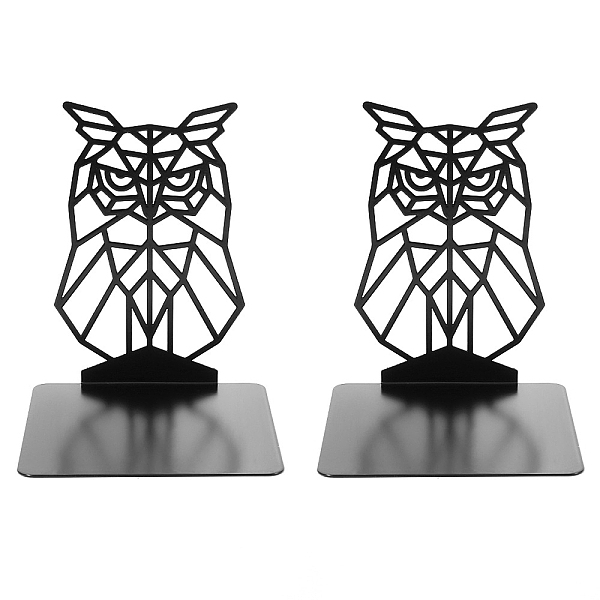 PandaHall Non-Skid Iron Bookend Display Stands, Adjustable Desktop Heavy Duty Metal Book Stopper for Shelves, Blakc, Owl Pattern...