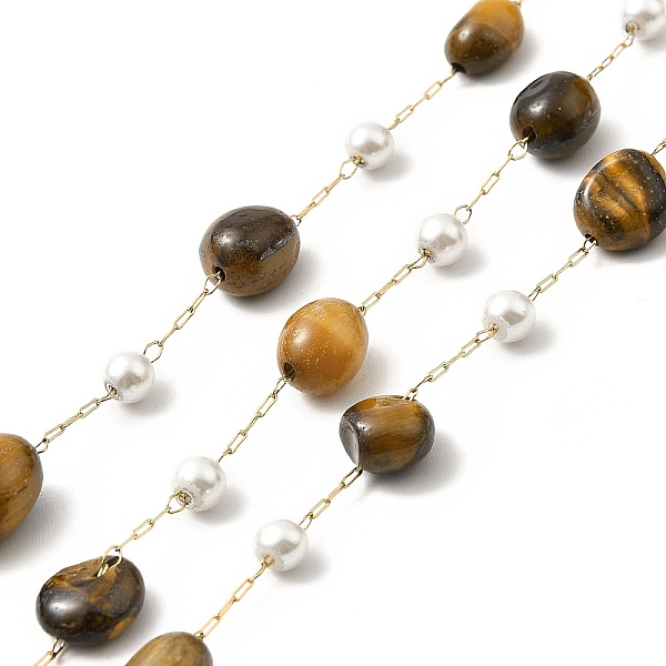 

PandaHall Ion Plating(IP) 316 Surgical Stainless Steel Paperclip Chains, with Natural Tiger Eye Nuggets Beads and Glass Beads, Soldered...
