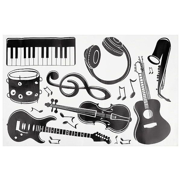 PandaHall GORGECRAFT PVC Wall Sticker Music Notes Wall Decals Black Musical Instruments Wall Decor Removable Guitar Piano DJ Headphone Drums...