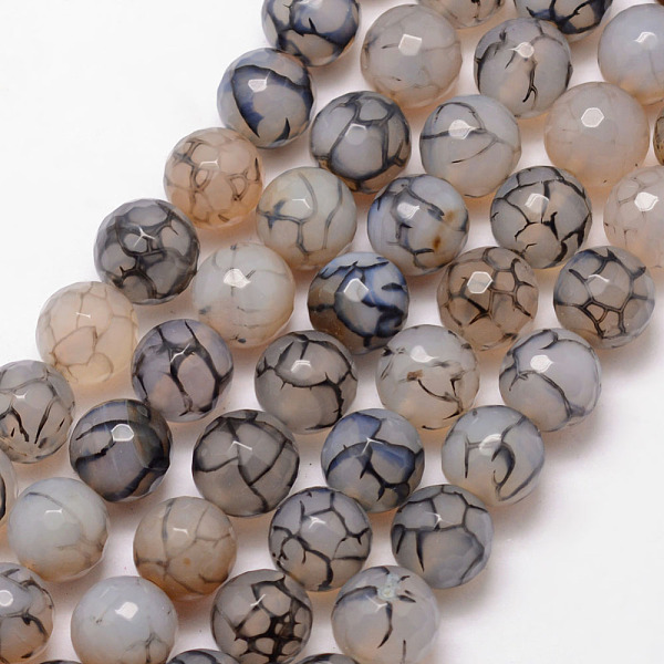 

PandaHall Natural Dragon Veins Agate Bead Strands, Round, Grade A, Faceted, Dyed & Heated, Tan, 12mm, Hole: 1mm, about 32pcs/strand, 15 inch..., Orange